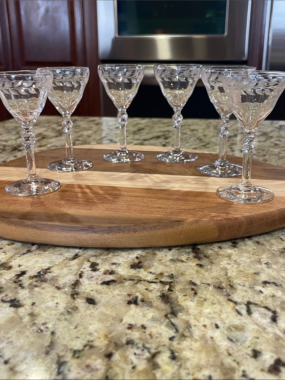 Vintage Etched Crystal Aperitif/Cordial Glasses
